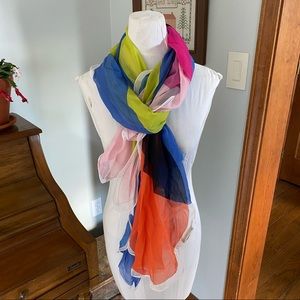 Emilio Pucci long silk scarf vintage asymmetrical colorful pink orange blue